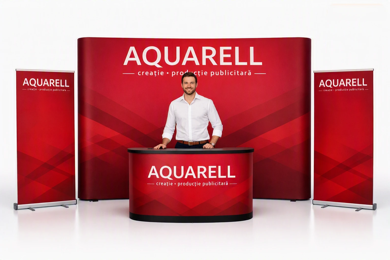 Standuri expozitionale, rollup banner, pop-up desk, pop-up textil